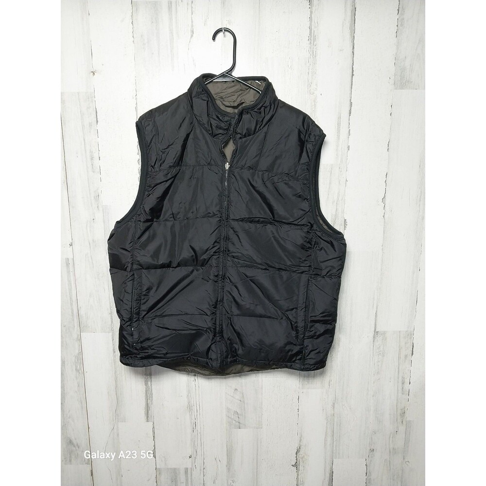 Eddie Bauer Men's Large Reversible Down Filled Vest Black Green
